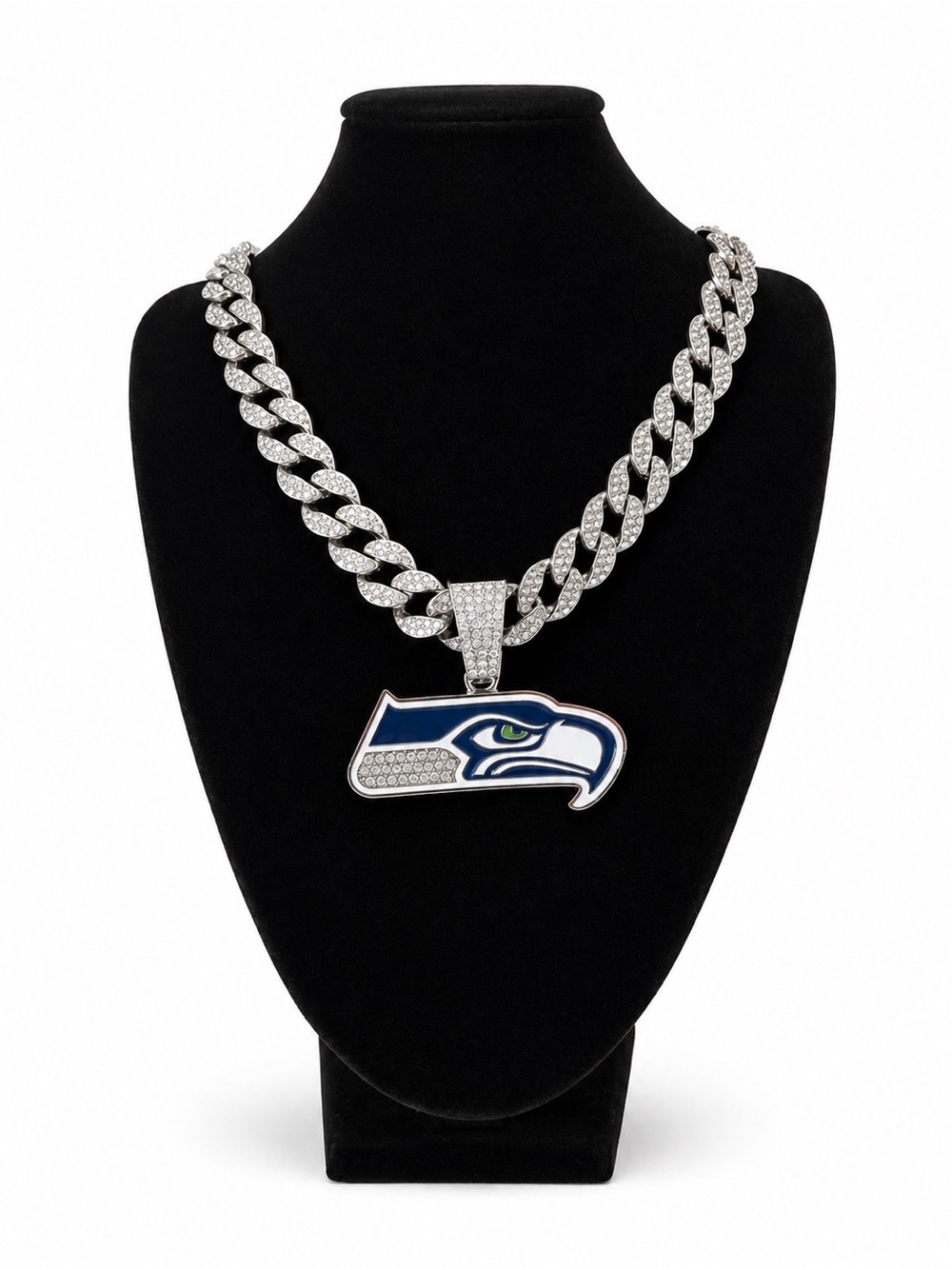 Iced out Seattle Seahawks Pendant Necklace Silver Tone